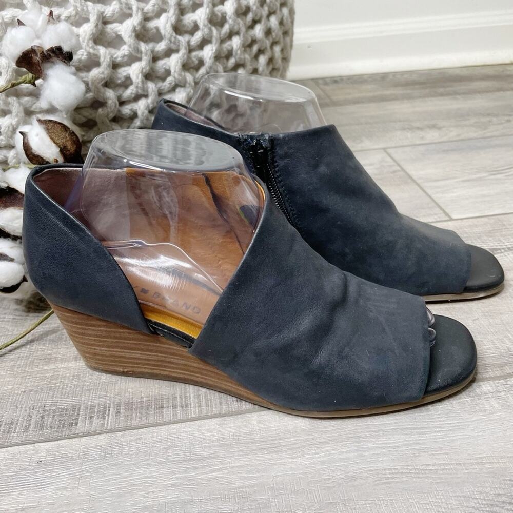 Lucky Brand Tylera Leather Open Toe d’Orsay Wedge Shootie Black Size 8M
